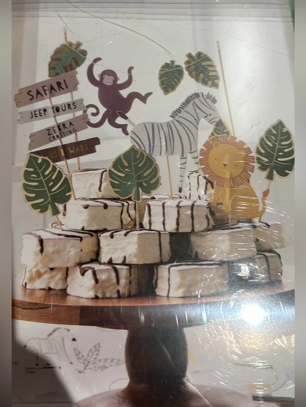 Safari Cake Topper Set - Jungle Animal Picks (Green, Gold, White)
